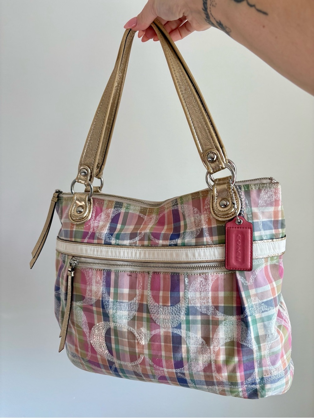 COACH Poppy Daisy Madras Sequin Shimmer Glam Tote | 19611